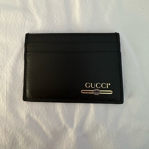 NWOT Gucci Card Case Holder Black Leather GG gold logo authentic NEW - Picture 2 of 4
